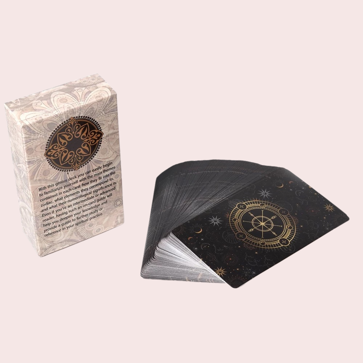 Caja del Meaning Tarot y cartas con reverso dorado
