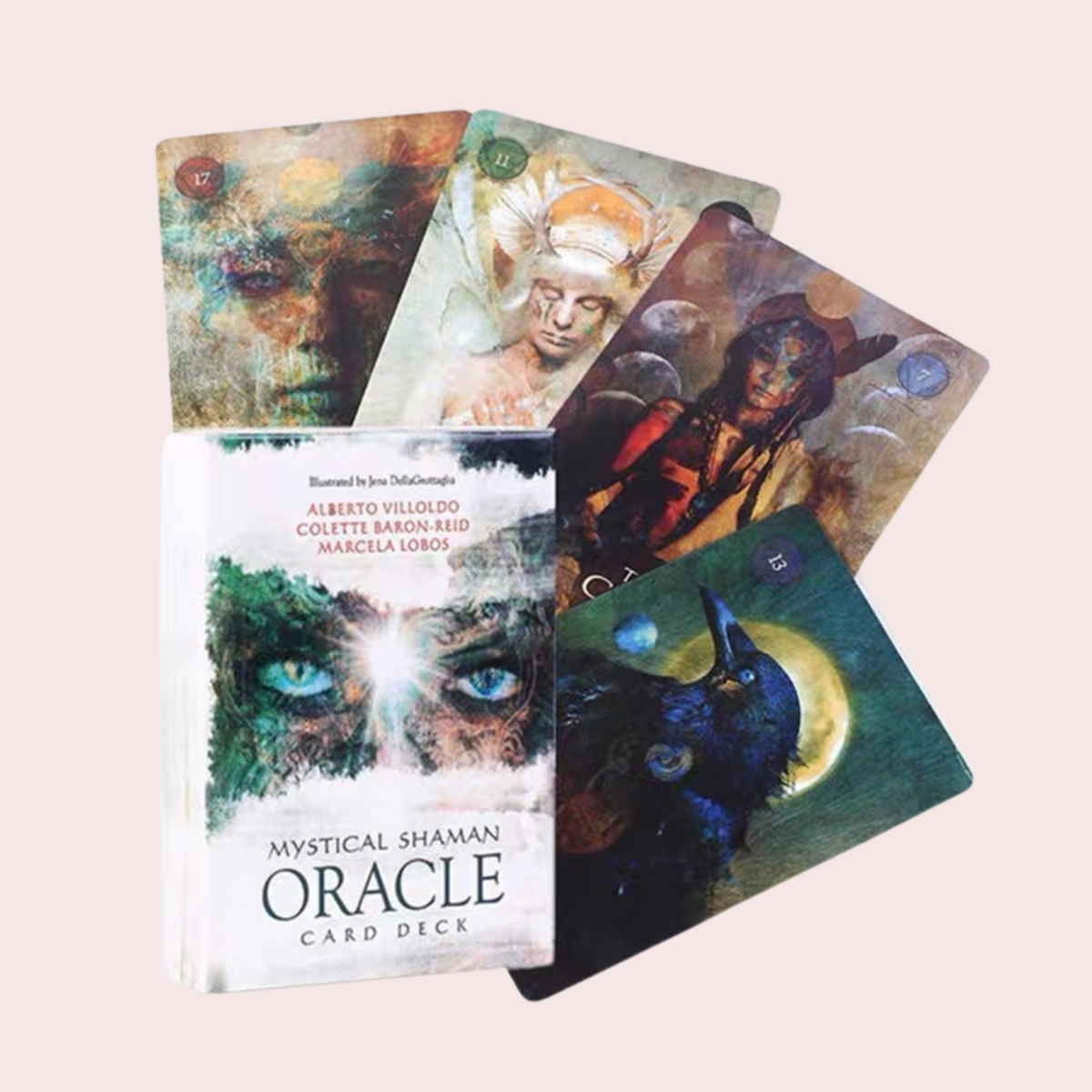 Seis cartas del Oráculo Mystical Shaman con símbolos chamánicos