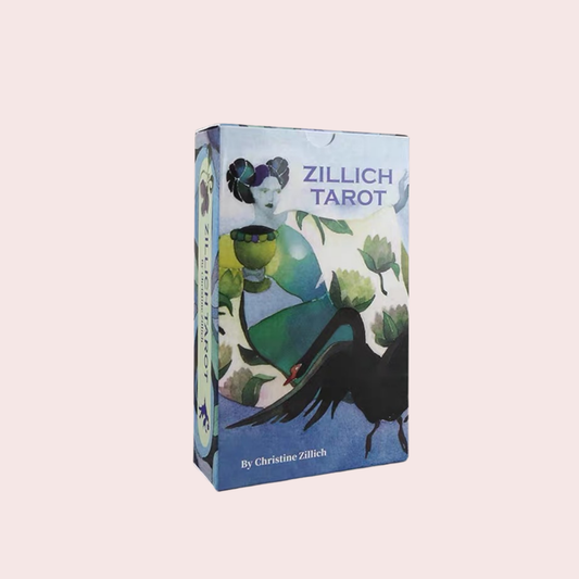 Caja del Mazo de Tarot Zillich en tonos azules con un cuervo ilustrado