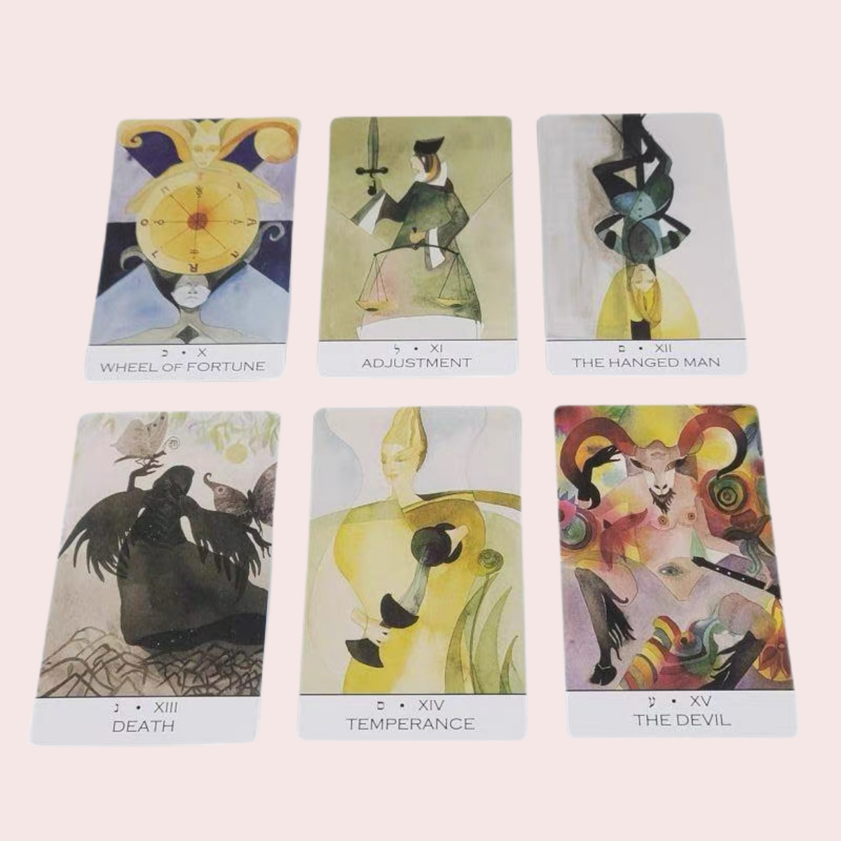 Seis cartas del Tarot Zillich pintadas en acuarela