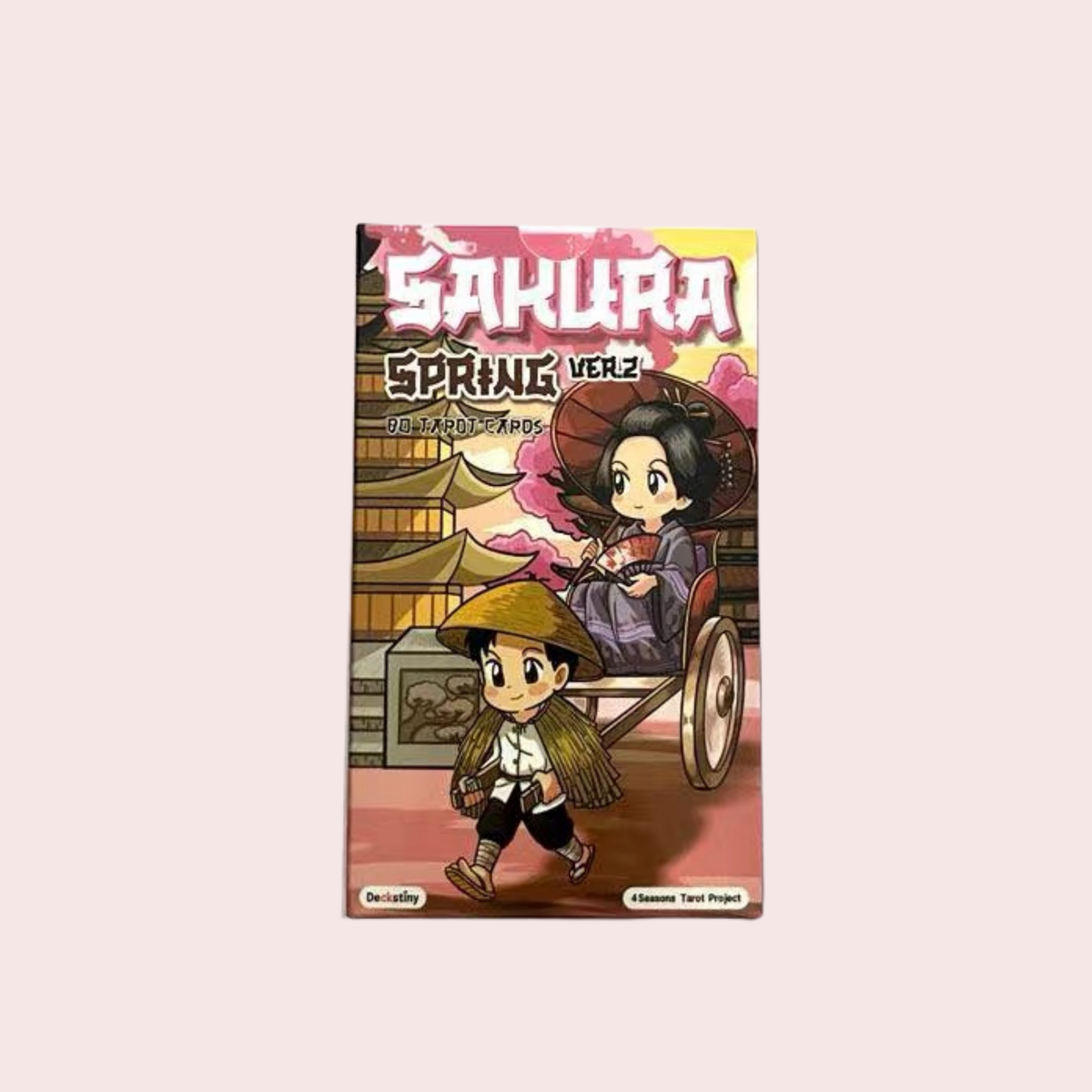 Caja del Mazo de Tarot Sakura Spring con personajes kawaii y cerezos