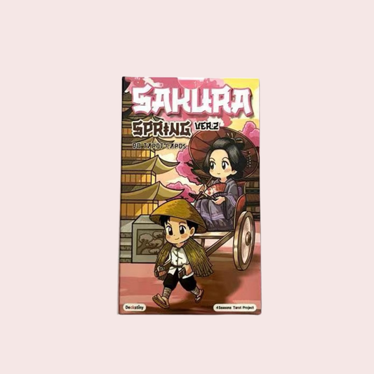 Caja del Mazo de Tarot Sakura Spring con personajes kawaii y cerezos