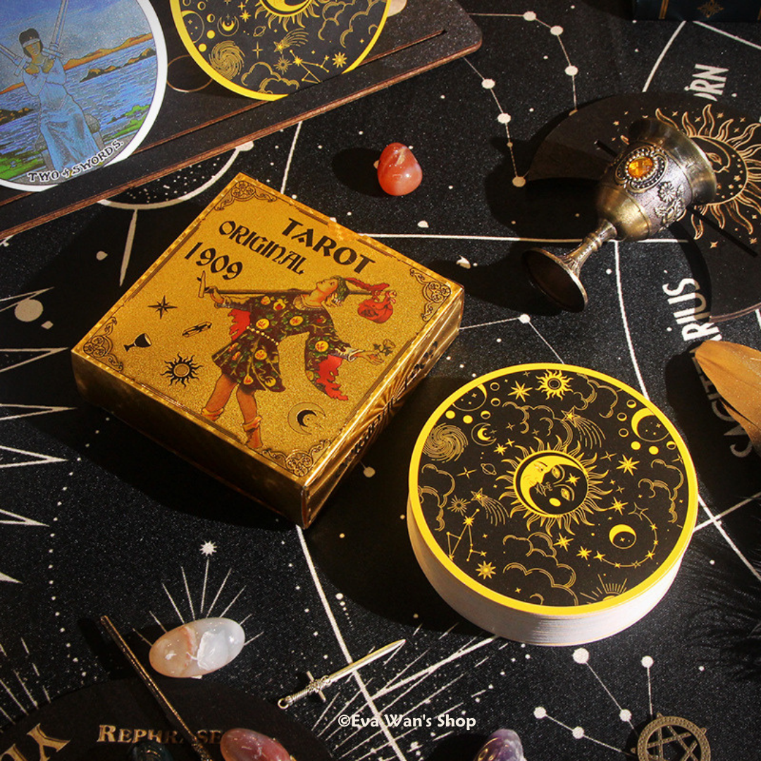 Tarot Redondo Original 1909 – Cartas Doradas de 10 cm (PVC resistente)