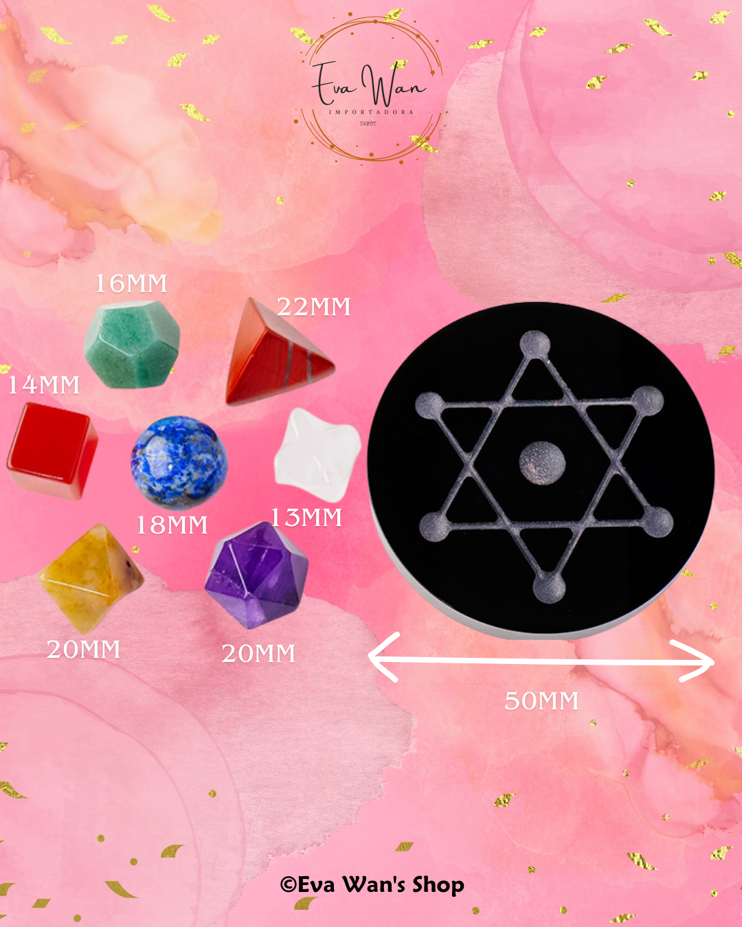 Conjunto de Geometría Sagrada con 7 Cristales Naturales