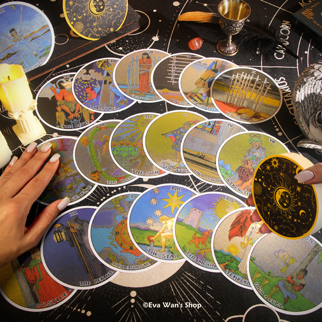 Tarot Redondo Original 1909 – Cartas Doradas de 10 cm (PVC resistente)