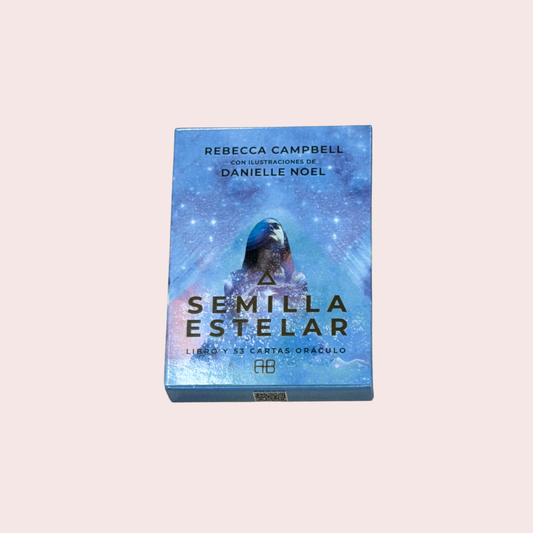 Caja del oráculo Semilla Estelar, 53 cartas en español, sobre fondo rosa