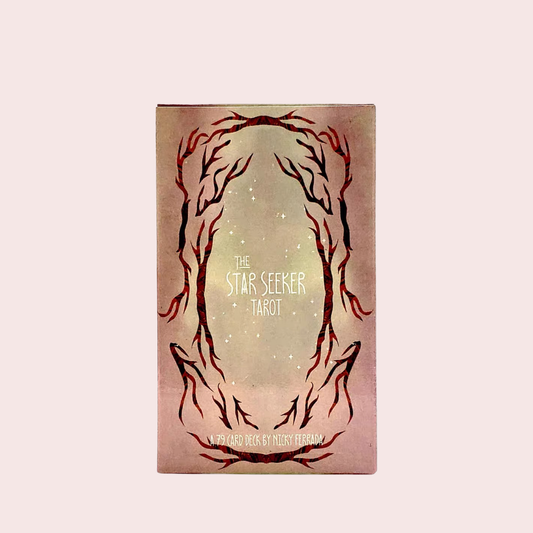 Caja del Mazo de Tarot Star Seeker en tonos rosados con marco ilustrado