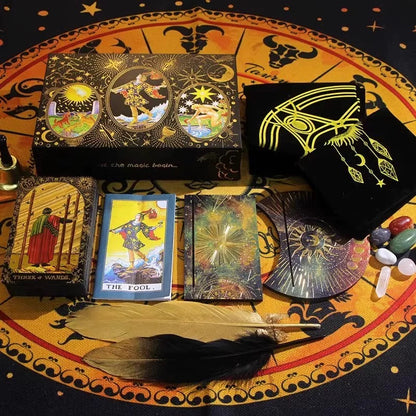 Contenido del Kit Tarot Completo — cartas, tapete, cristal, pluma, campanilla y manual | Eva Wan's Shop
