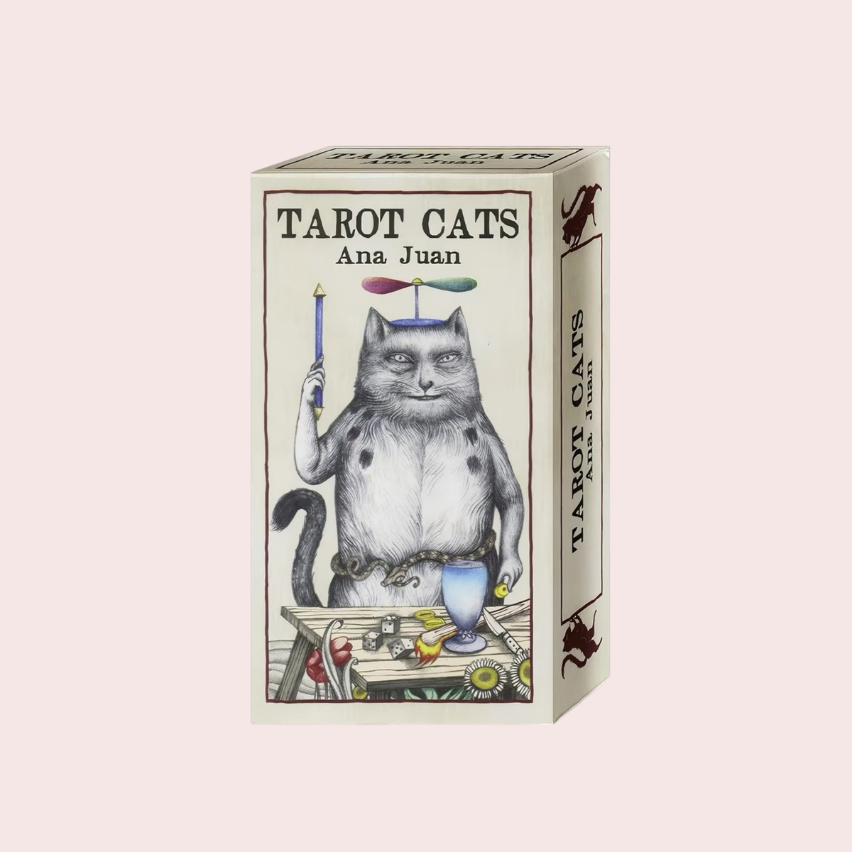 Caja del mazo Tarot Cats con un gato ilustrado a lápiz