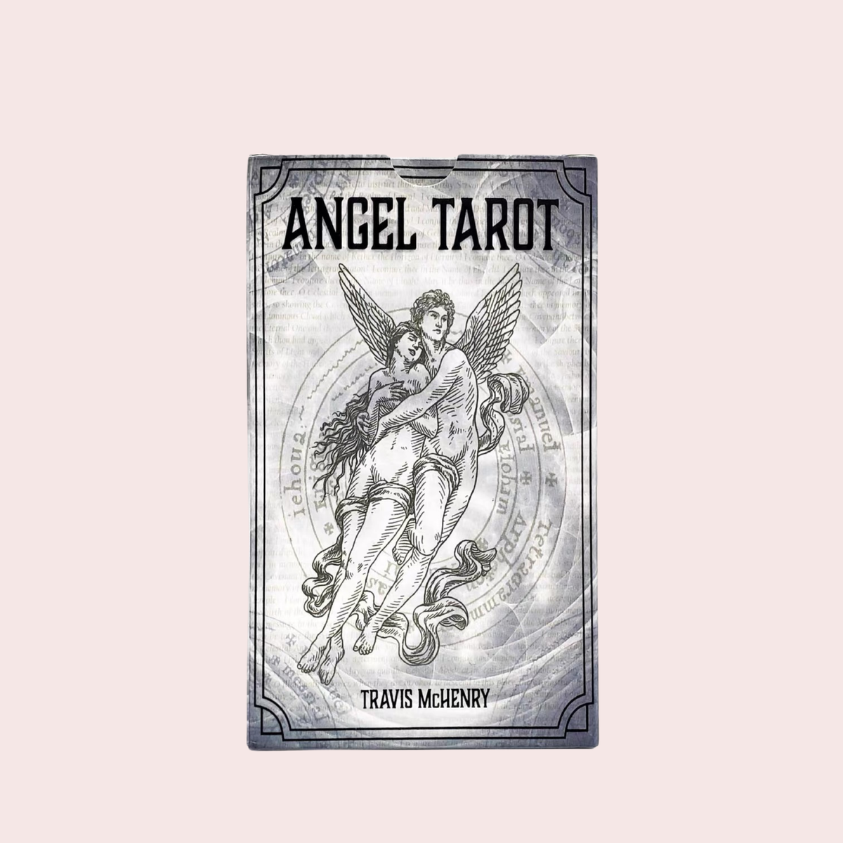 Caja del Mazo de Tarot Angel con un ángel en blanco y negro
