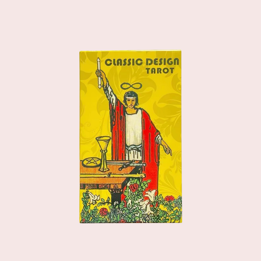 Caja amarilla del Mazo de Tarot Classic Design con la carta El Mago