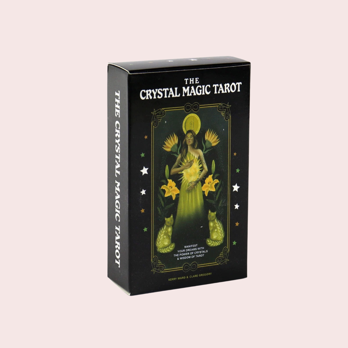 Caja negra del Mazo The Crystal Magic Tarot con figura dorada
