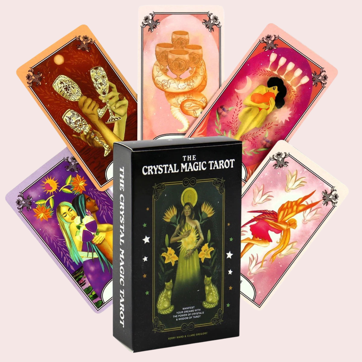 Caja y cartas del Tarot Crystal Magic con bordes de colores