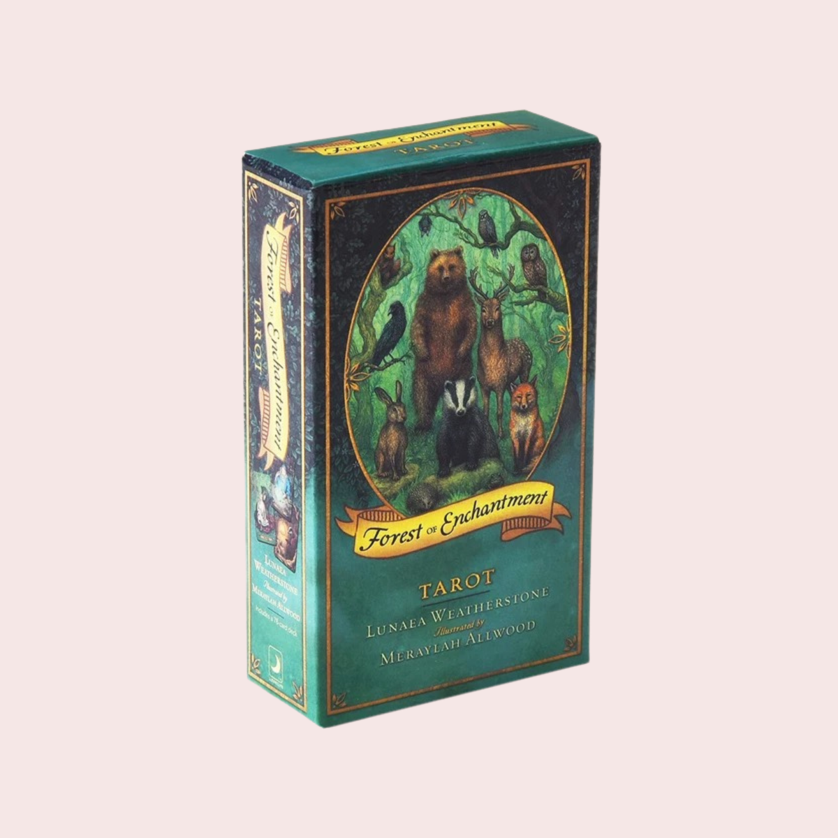 Caja verde del Mazo Forest of Enchantment Tarot con animales del bosque
