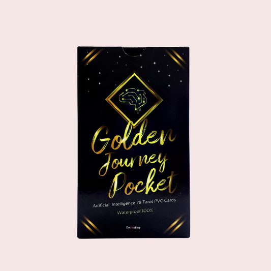 Caja negra del Mazo de Tarot Golden Journey con letras doradas
