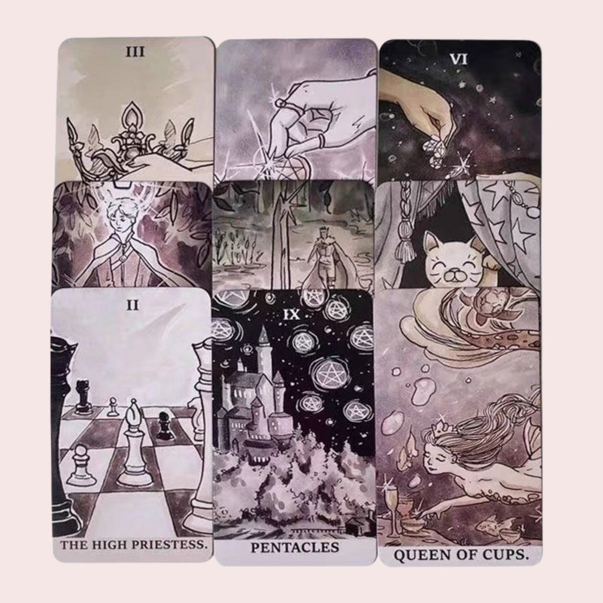 Seis cartas del Tarot The Ink Witch en tinta sepia