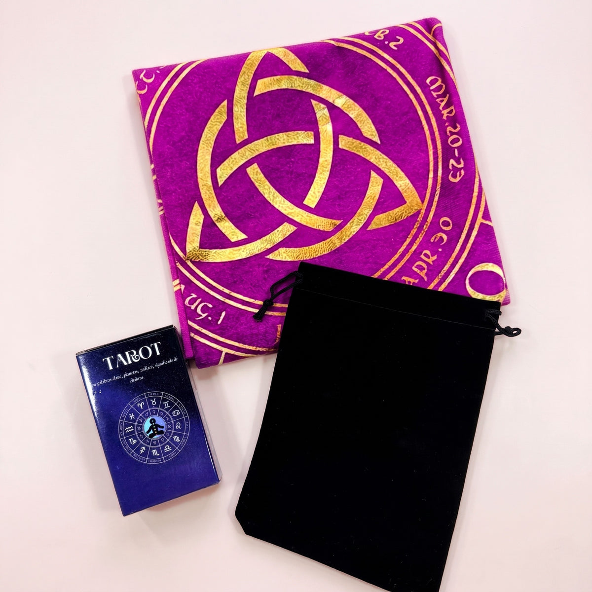 Kit de Iniciación al Tarot: mazo Rider Waite con significados, paño de terciopelo Rueda del Año Celta y bolsa de terciopelo negra
