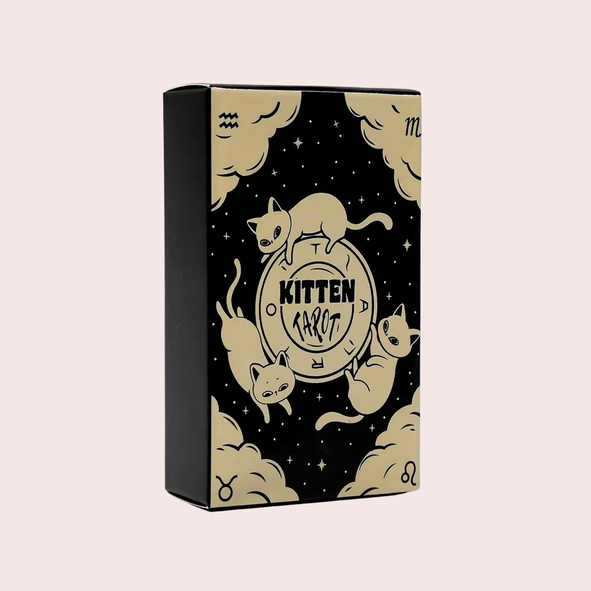 Caja negra del Mazo Kitten Tarot con gatitos dorados