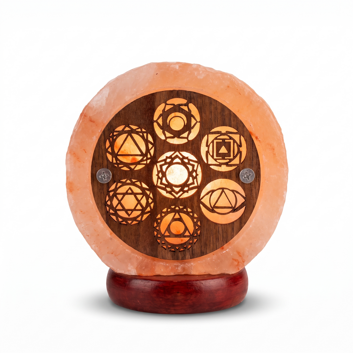 Lámpara de sal del Himalaya con calado de los 7 chakras