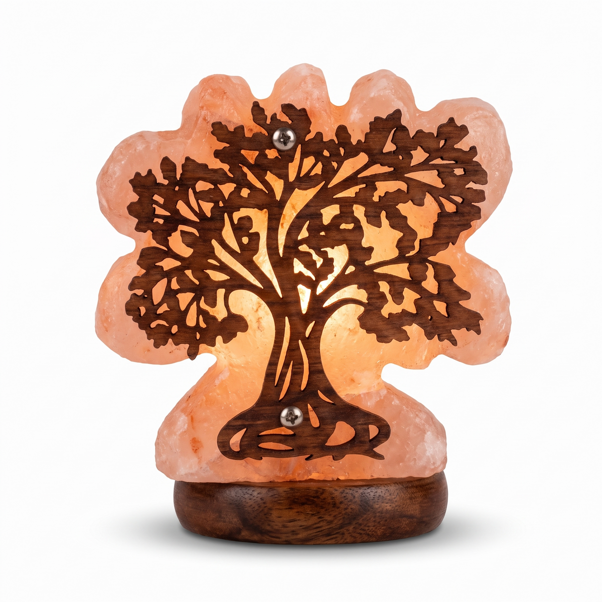 Lámpara de sal del Himalaya con calado del árbol de la vida