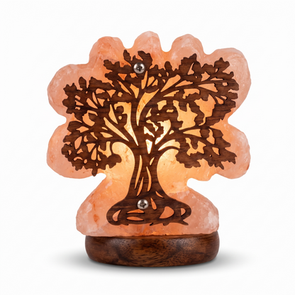 Lámpara de sal del Himalaya con calado del árbol de la vida