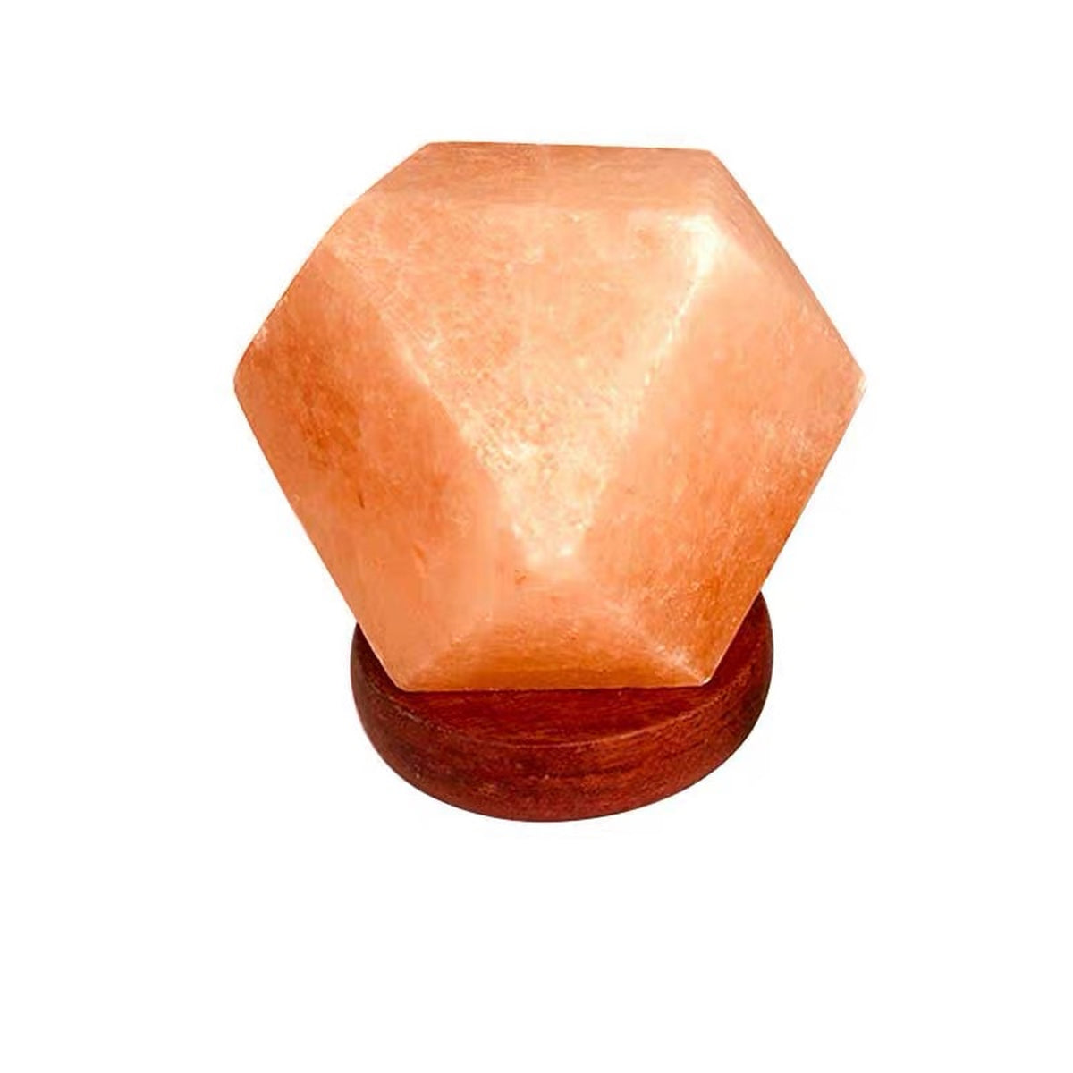 Lámpara de sal del Himalaya geométrica con base de madera
