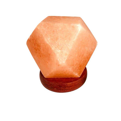 Lámpara de sal del Himalaya geométrica con base de madera