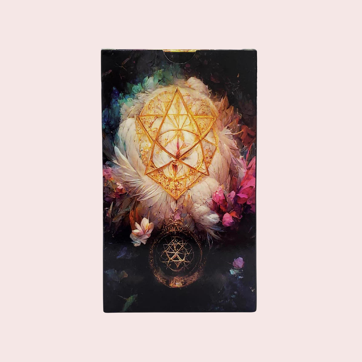Caja del Mazo Lune de L'Univers con geometría dorada y plumas