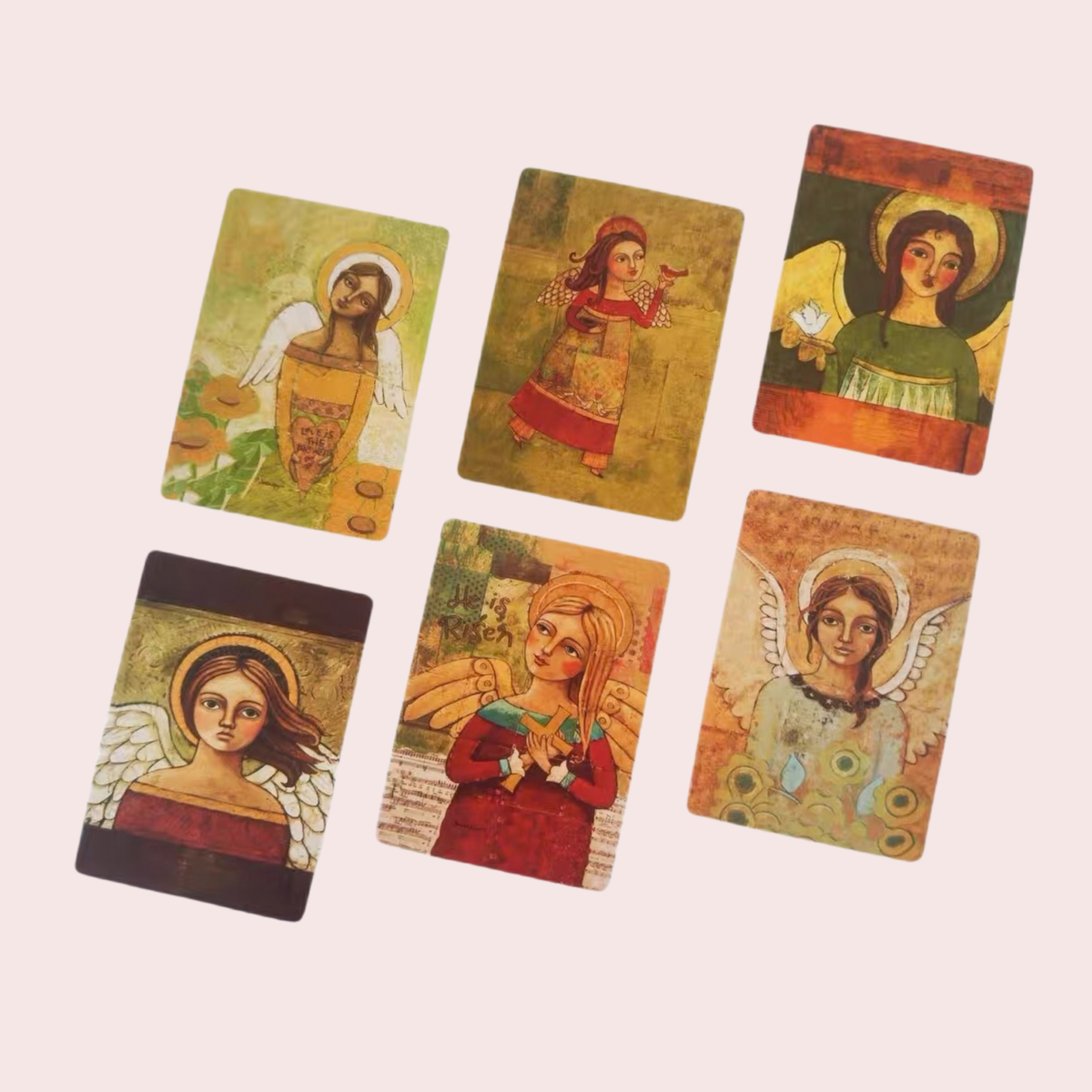 Seis cartas del Oráculo Angel Kindness con ángeles ilustrados