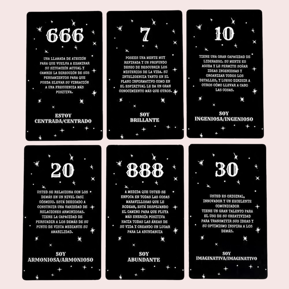 Seis cartas del Oráculo Mensajes de Número de Ángel con números