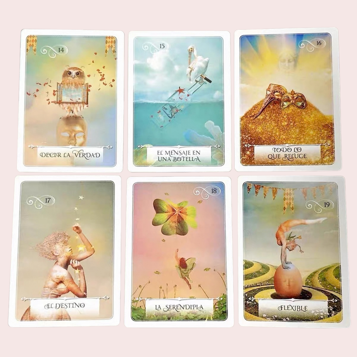 Seis cartas del Oráculo de la Sabiduría con nombres en español