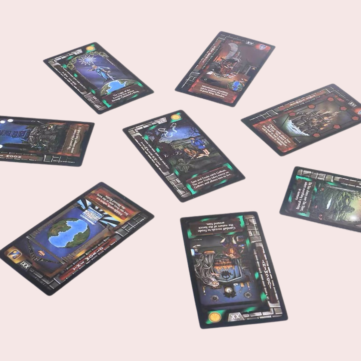 Cartas del Tarot The Lord of the Rings extendidas sobre la mesa